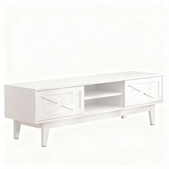 Farmhouse TV Stand with Sliding Barn Doors: 65" TV, Storage, Cable Management