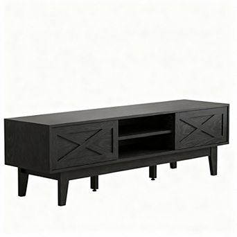 Farmhouse TV Stand with Sliding Barn Doors: 65" TV, Storage, Cable Management