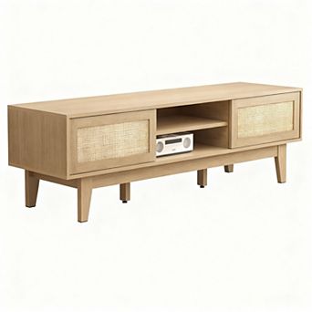 Farmhouse TV Stand with Sliding Barn Doors: 65" TV, Storage, Cable Management