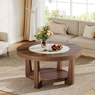 Heavy-duty MDF 2-Tier Round Coffee Table