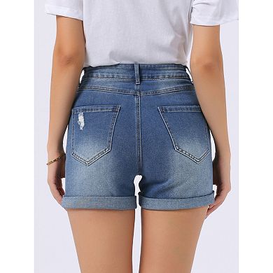 Denim Shorts for Women Stretchy Ripped Rolled Hem Cuffed Jean Shorts