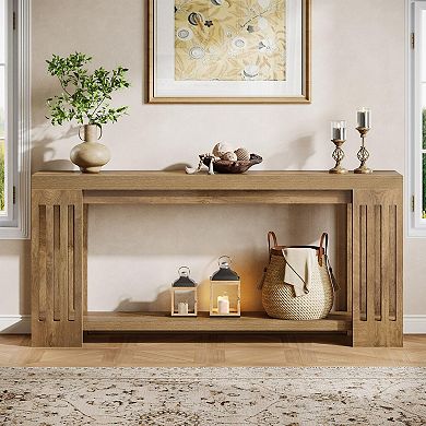 Farmhouse Console Table with Vertical Stripe, 2-Tier Design