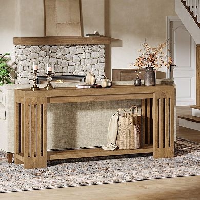 Farmhouse Console Table with Vertical Stripe, 2-Tier Design