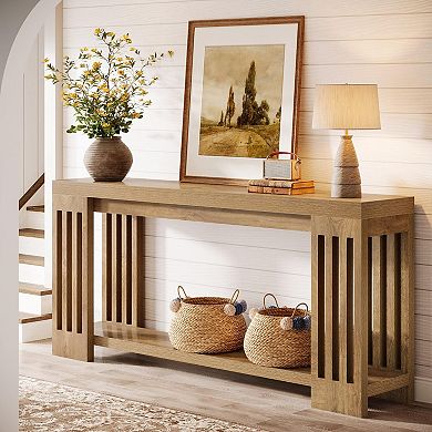 Farmhouse Console Table with Vertical Stripe, 2-Tier Design