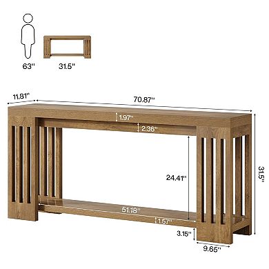Farmhouse Console Table with Vertical Stripe, 2-Tier Design