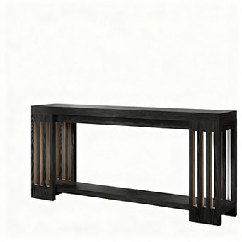 Farmhouse Console Table with Vertical Stripe, 2 tier Design
