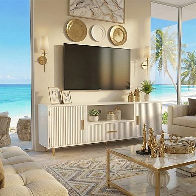 Grooved TV Cabinet 57-Inch Storage Cabinet Suitable for 55-65 Inch TVs