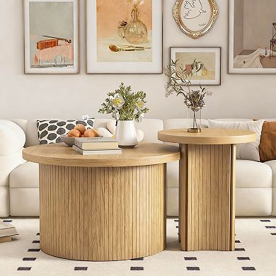 Farmhouse Round Nesting Coffee Table Set - Space Saving & Multi-functional