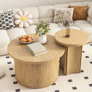 Farmhouse Round Nesting Coffee Table Set - Space Saving & Multi-functional