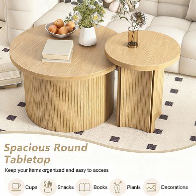 Farmhouse Round Nesting Coffee Table Set - Space Saving & Multi-functional
