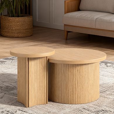 Farmhouse Round Nesting Coffee Table Set - Space Saving & Multi-functional