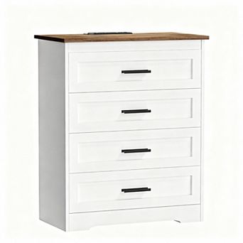 Farmhouse-style four-drawer storage cabinet and dressing table with charging station