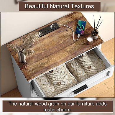 Farmhouse-style four-drawer storage cabinet and dressing table with charging station