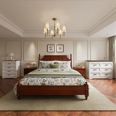 Farmhouse-style four-drawer storage cabinet and dressing table with charging station