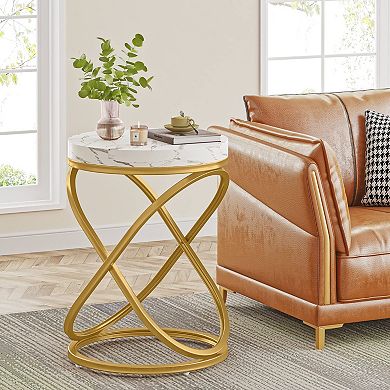 Faux Marble End Table - 26" Round, Multi-functional, Easy Assembly