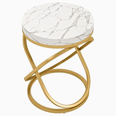 Faux Marble End Table - 26" Round, Multi-functional, Easy Assembly