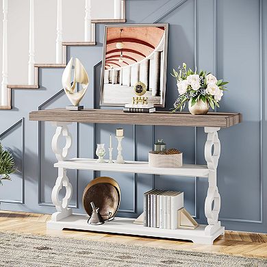 Farmhouse Console Table 55" Long 3-Tier Storage