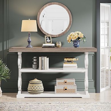 Farmhouse Console Table 55" Long 3-Tier Storage