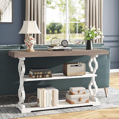 Farmhouse Console Table 55" Long 3-Tier Storage