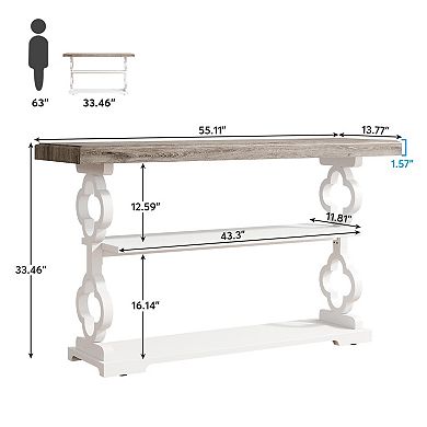 Farmhouse Console Table 55" Long 3-Tier Storage