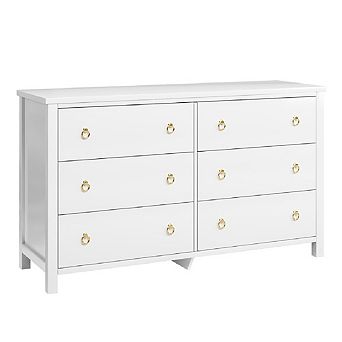 6 Drawer Dresser for Bedroom Wide Chest Storage Cabinet Wood Dresser TV Stand for Living