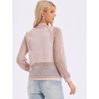 Mesh Jacket for Women's Zip Up Long Sleeve Sheer Lightweight Track Jackets with Pockets