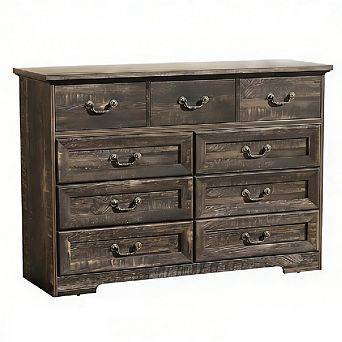 Wide Retro 9-Drawer Dresser with Metal Handle, Wooden Chest TV Stand
