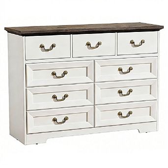Wide Retro 9-Drawer Dresser with Metal Handle, Wooden Chest TV Stand