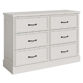Farmhouse 6 Drawer Dresser, Wide 6 Chest of Drawers Storage with Sturdy Foundation