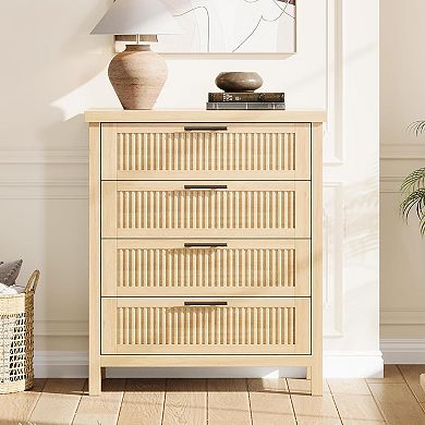 Tall 4-Drawer Fluted Dresser, Closet Organizer & Clothes Storage Cabinet for Bedroom
