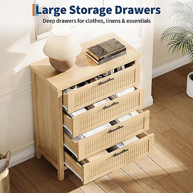 Tall 4-Drawer Fluted Dresser, Closet Organizer & Clothes Storage Cabinet for Bedroom