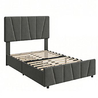 Bed Frame with Upholstered Headboard and 2 Storage Drawers, Velvet Platform Bed