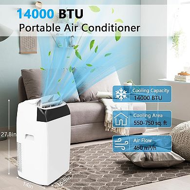 14,000 BTU Portable Air Conditioner, 3-in-1 Cooling, Dehumidifier & Fan for Rooms Up to 750 Sq.Ft