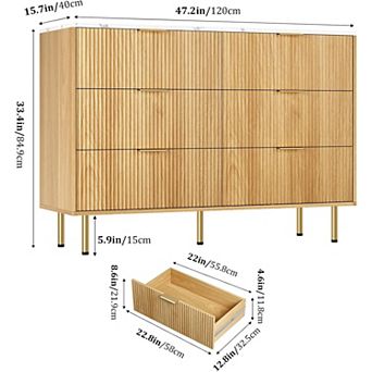 6-Drawer Dresser with Wide Drawers, Modern Wooden Chest of Drawers and Storage