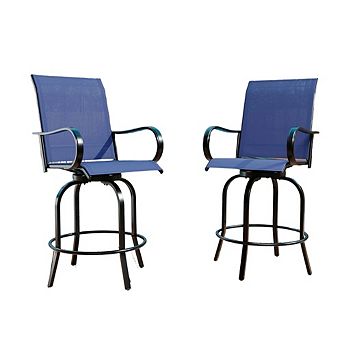 Set of 2 Outdoor Swivel Bar Stools with Textilene Seat, 360° Rotating Patio Chairs