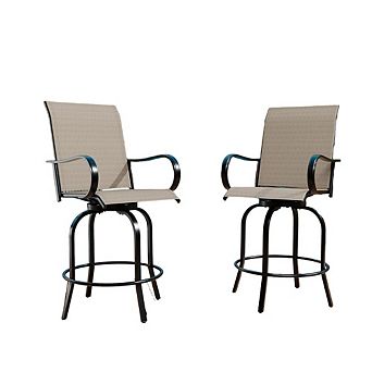Set of 2 Outdoor Swivel Bar Stools with Textilene Seat, 360° Rotating Patio Chairs