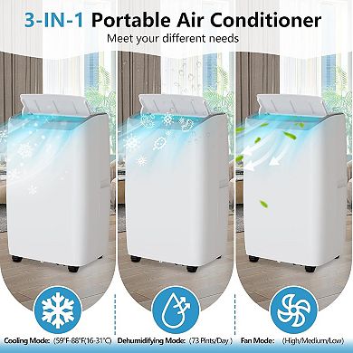 14,000 BTU 4-in-1 Smart Portable Air Conditioner, Cools 750 Sq Ft, Remote, 24H Timer