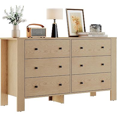 Large 6-Drawer Dresser with Deep Drawers and Metal Knobs