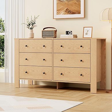 Large 6-Drawer Dresser with Deep Drawers and Metal Knobs