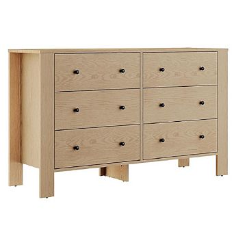 Large 6-Drawer Dresser with Deep Drawers and Metal Knobs