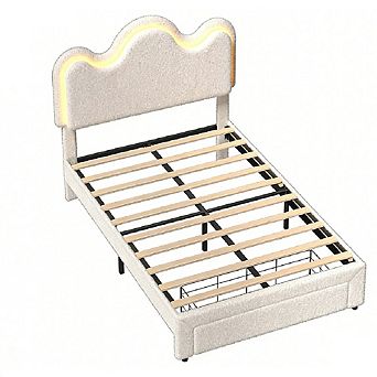Lamb Velvet Platform Bed Frame for Girls and Boys with LED Lights