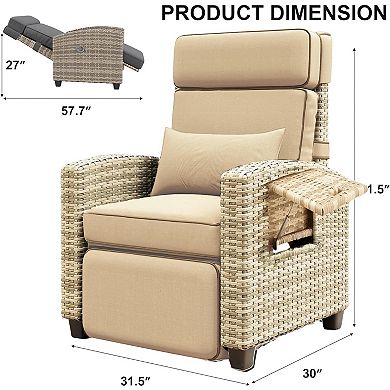 Outdoor Recliner Chair with Cushion and Side Table