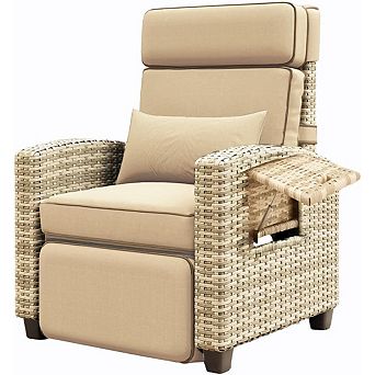 Outdoor Recliner Chair with Cushion & Side Table