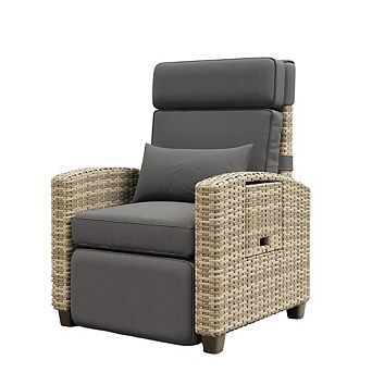 Outdoor Recliner Chair with Cushion and Side Table