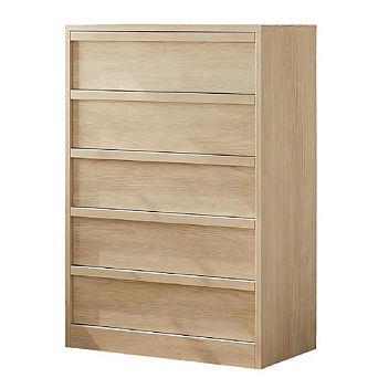 5 Drawer Dresser for Bedroom, Natural 5 Chest of Drawers Tall with Large Drawers Storage
