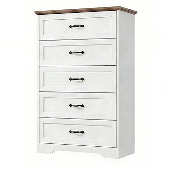 Tall 5 Drawers Dresser for Bedroom, Wooden Home Storage Cabinet with Metal Handles