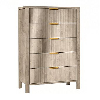 Tall Fluted Narrow Dresser with 5 Drawers, Wood Nightstand and Storage Cabinet Organizer