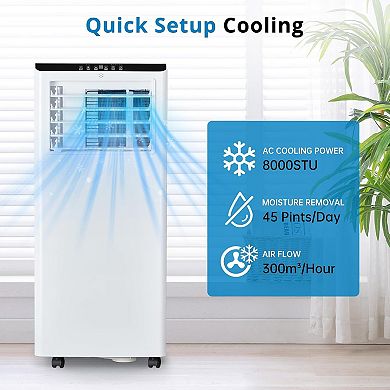 8,000 BTU 3-in-1 Portable AC - Cools 350 Sq.Ft, with Remote for Camping