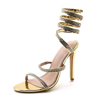 Crystal-Embellished Spiral Ankle Wrap Stiletto Sandals With 4" Heel