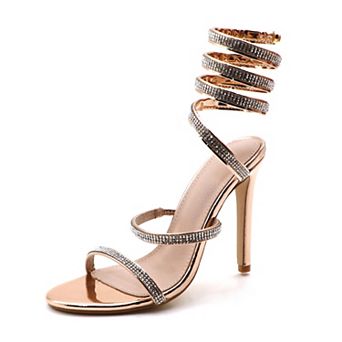 Crystal-Embellished Spiral Ankle Wrap Stiletto Sandals With 4" Heel